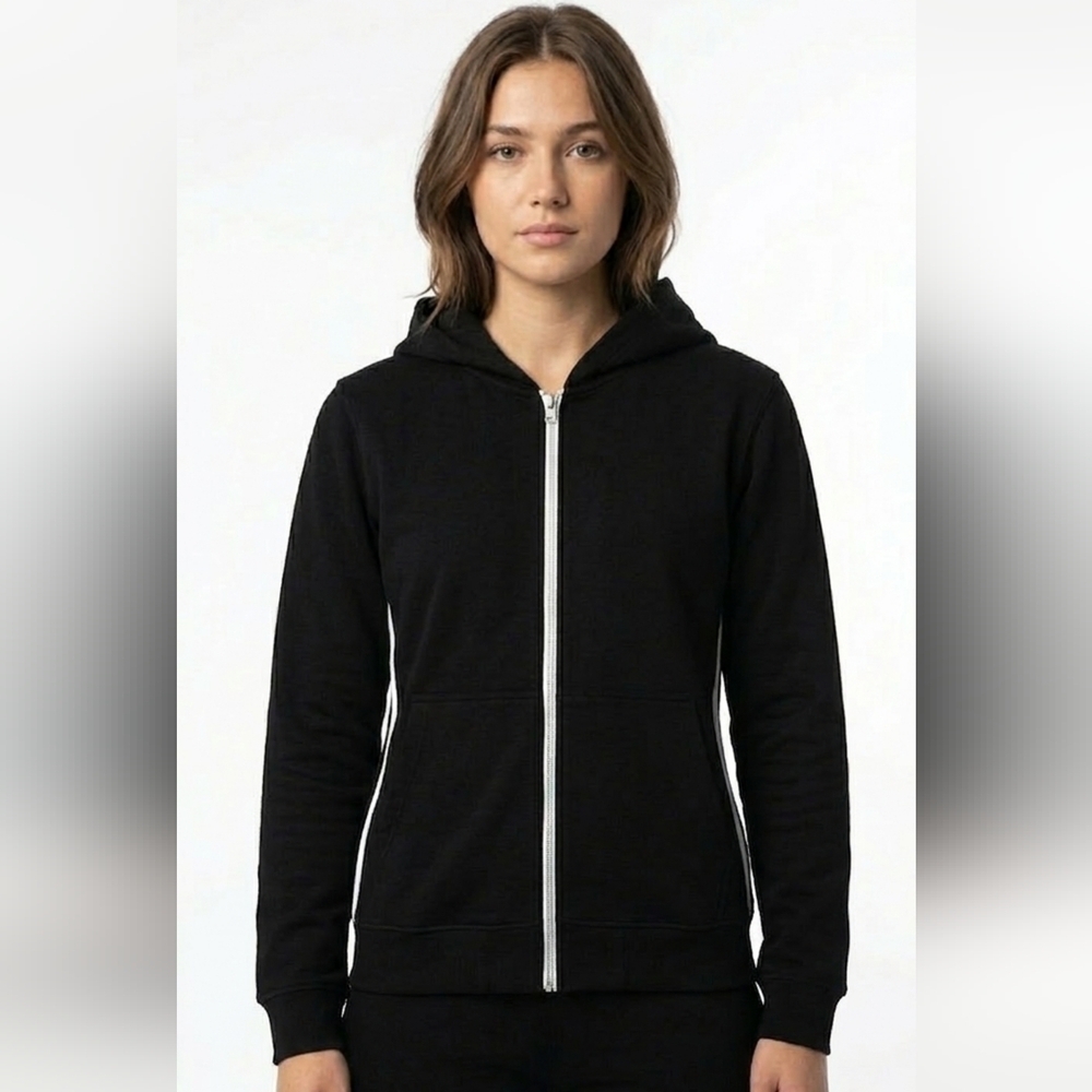 Black Zip Up Hoodie White Stripes Vintage